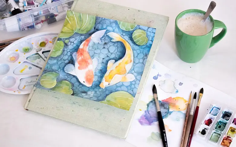 paint a detailed watercolor koi fish